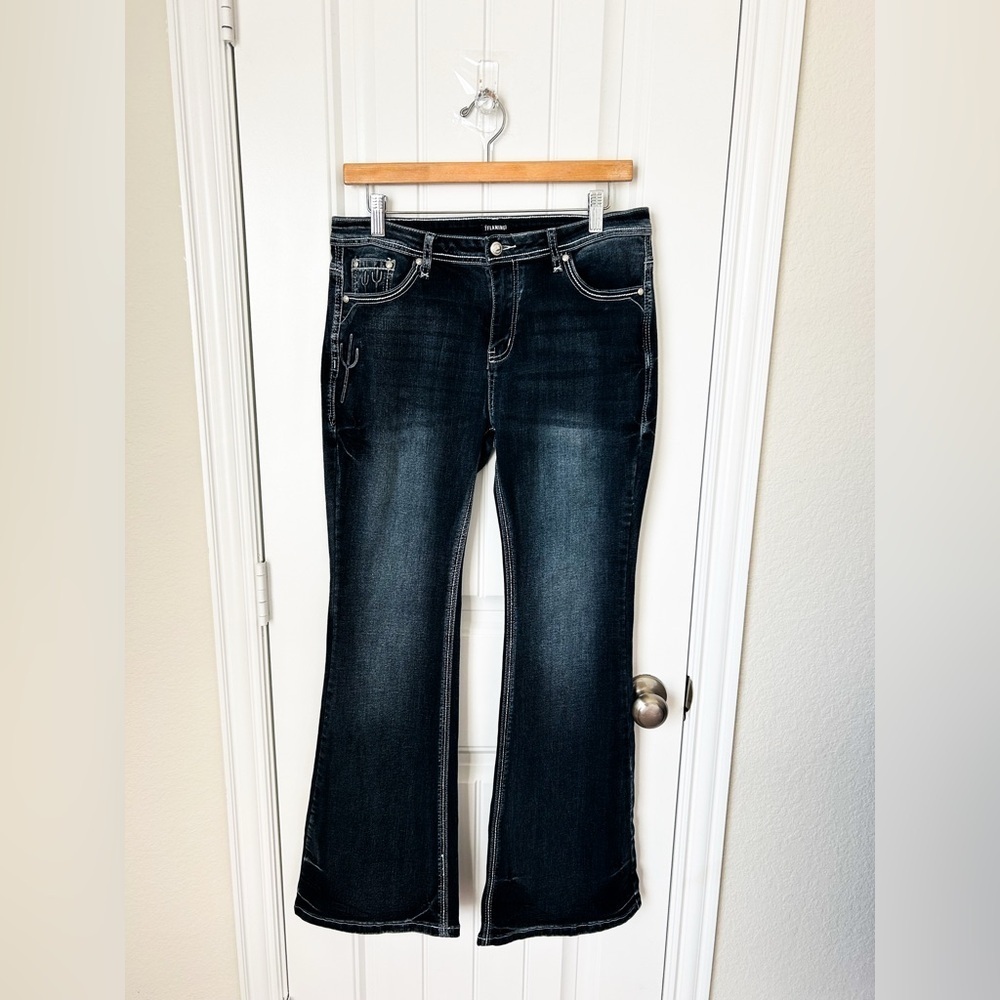 Flamingo Dark Wash Flare Cactus Women’s Denim Jeans Size Large